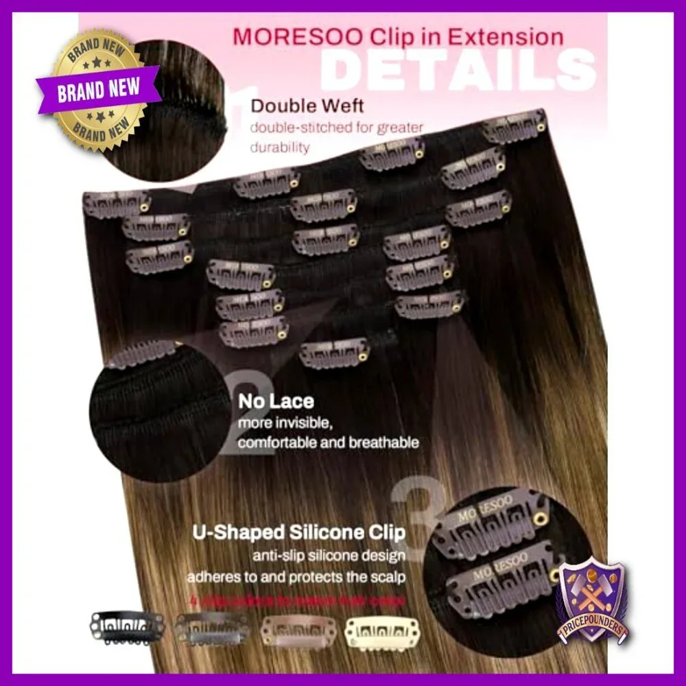 Real Human Hair Clip-In Extensions 18 Inch 7 Piece Set 120g Volume